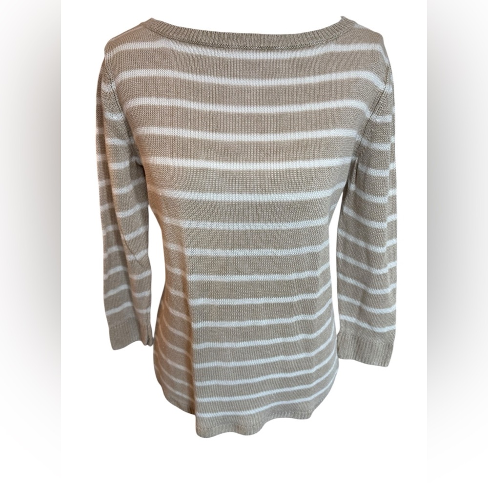Talbots Women’s Tan and White Linen Striped Knit Sweater Small
